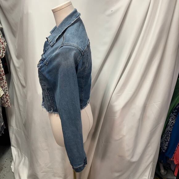 I &‎ M Denim Jean Jacket Womens Small Medium Wash Cropped Raw Hem Distressed - Picture 9 of 15